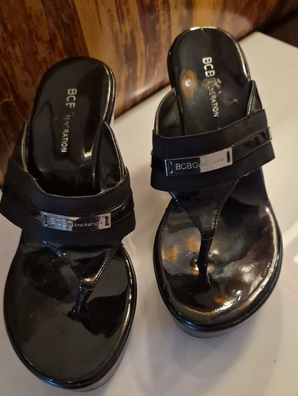 BCBGeneration Women's Black Platform Wedge Sandals